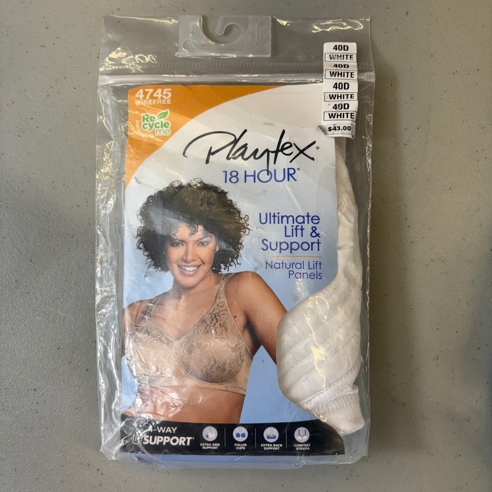 Playtex 18 Hour 40D Ultimate Lift Support Wirefree Bra 4745 White New